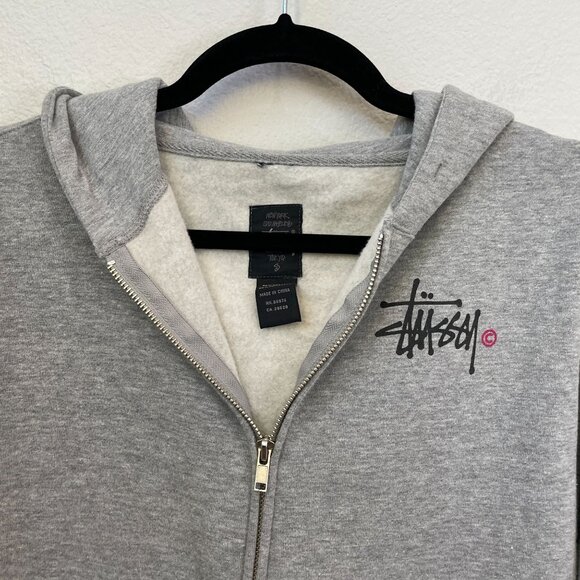 Stussy Womens Small Gray Zip Up Hoodie Sweatshirt Fleece Lined Jacket - Picture 7 of 11